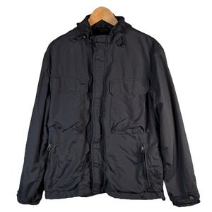 American Eagle Outfitters Mens S Black Nylon Hooded Zip Up Jacket‎ Windbreaker